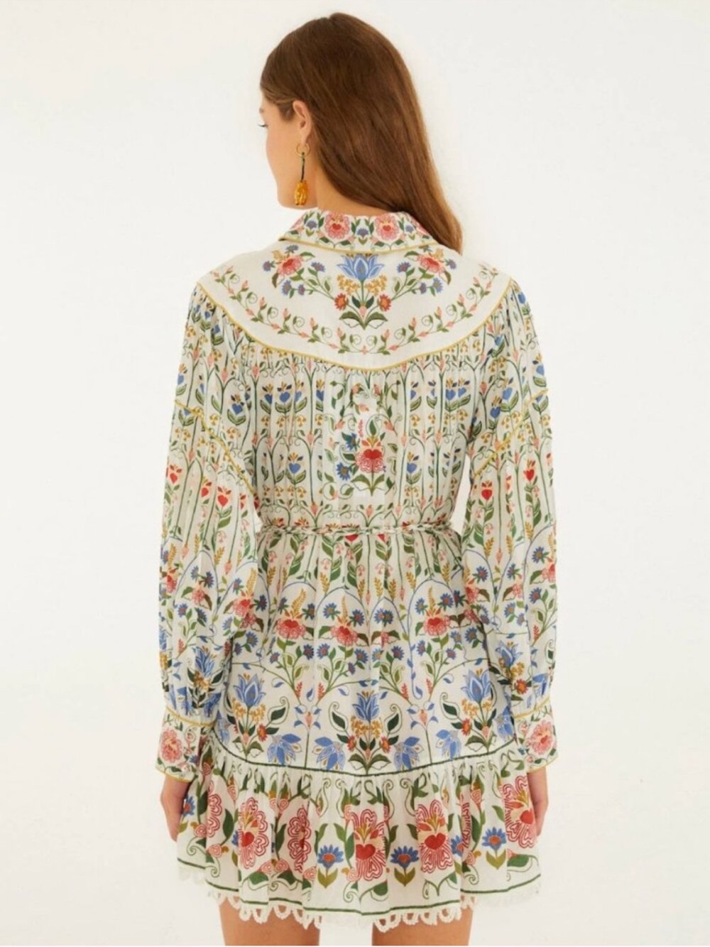 FARM Rio Stitched Garden Off-white Long Sleeve Mini Dress Size S Small NWT - Picture 4 of 7